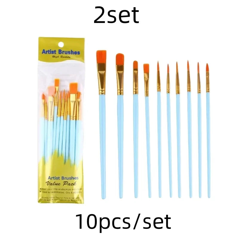10 pcs set multi-functional watercolor brush pearlescent blue plastic rod multi-color nylon hair hook line gouache oil brush