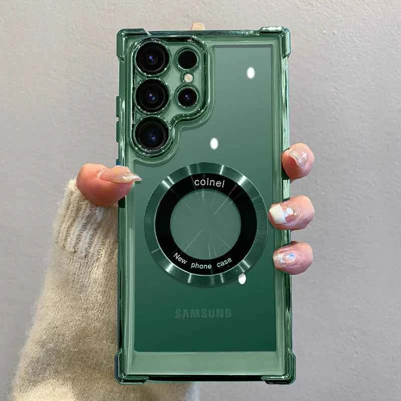 Luxury Plating Magnetic Wireless Charge Case For Samsung S26 S25 S24 Ultra S23 FE S22 Plus Note 20 Clear Lens Protection Cover