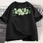 Lemon Letter Print T-shirt Short Sleeve Crew Neck Casual Top for Summer Women Kawaii Streetwear Graphic Tees Vintage Fruit Shirt