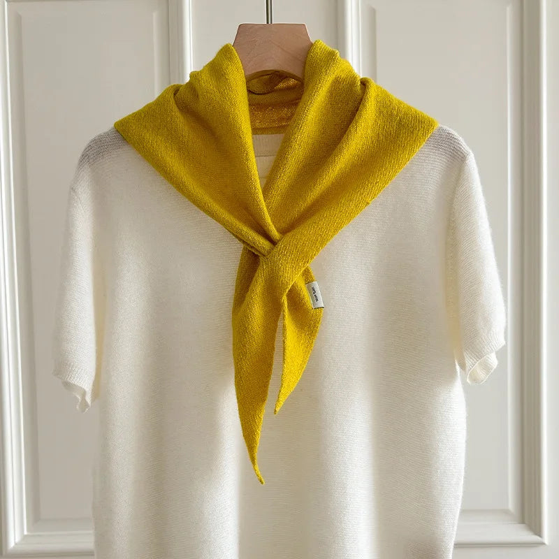 100% Australian Wool Knitted Triangle Scarf Shawl Women's Autumn  Winter Warm Neck Protection Scarf Decorative  Small Scarf