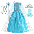 Disney Frozen Elsa Snow Queen Princess Dress Girls Costume Halloween Kids Role-play Carnival Children Birthday Party Dress