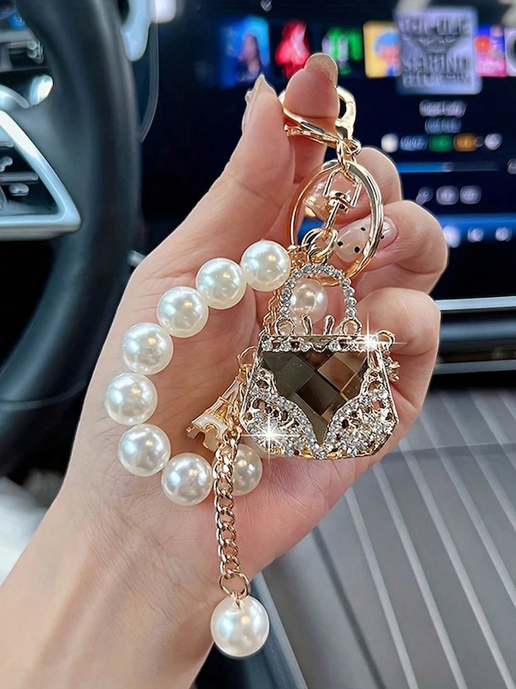 Korean Pearl Beads Diamond Studded Key Chain Advanced Exquisite Bag Pendant Holiday Gifts ﻿ ﻿