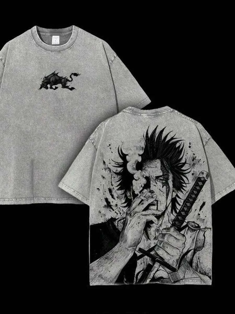 Yami Sukehiro Graphic Tshirt Black Clover Manga Cotton T-shirt For Men Short Sleeve Clothing Oversized Tee Male Washed T Shirt