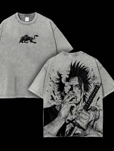 Yami Sukehiro Graphic Tshirt Black Clover Manga Cotton T-shirt For Men Short Sleeve Clothing Oversized Tee Male Washed T Shirt