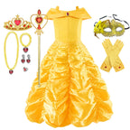 Yellow Princess Dress Halloween Cosplay Costumes Beauty and The Beast Kid Dress For 2-10Y Girls Birthday Party Children Clothing