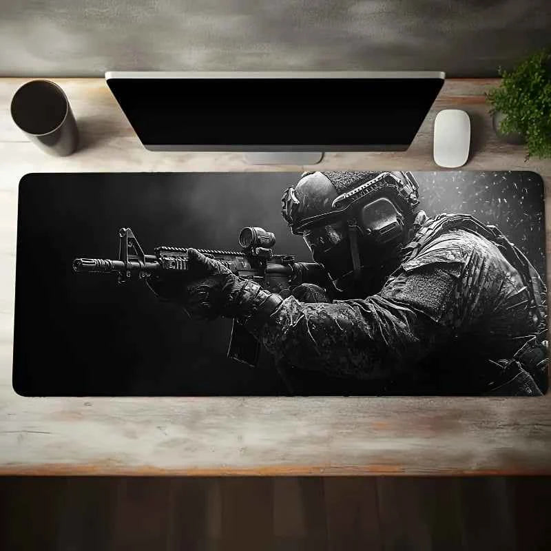 Large Mouse Pad Tactical Soldier Design Non-Slip XXL Desk Pad Gaming Accessories Stitched Edges for Home and Game for FPS Gamer
