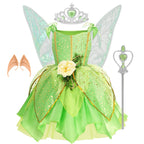 Girls Tinkerbell Fairy Costume – Green Princess Dress Outfit