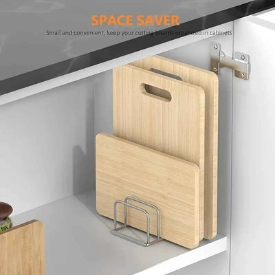 1pc Space-Saving Stainless Steel Pot Lid and Cutting Board Organizer Combo - Heavy-Duty Countertop Rack, kitchen organizer