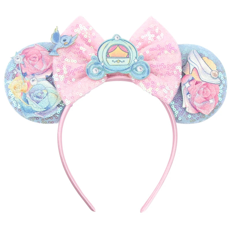 Cinderella Cartoon Mouse Ear Headband Sequin Bows Girl Adult Kid Halloween DIY Party Cosplay Hair Accessories Princess Hairband
