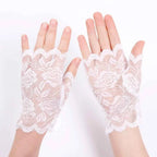 Women Short Lace Hollow-Out Fingerless Gloves Sun Protection Sleeves Mesh Thin Cycling Sexy Mittens Half Finger Handschoenen