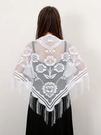 Fashion Lace Embrodiery  Tassel Triangle Scarf Women Headscarf Female Eid Summer Shawls Scarves Long Veil Floral Scarf Turban