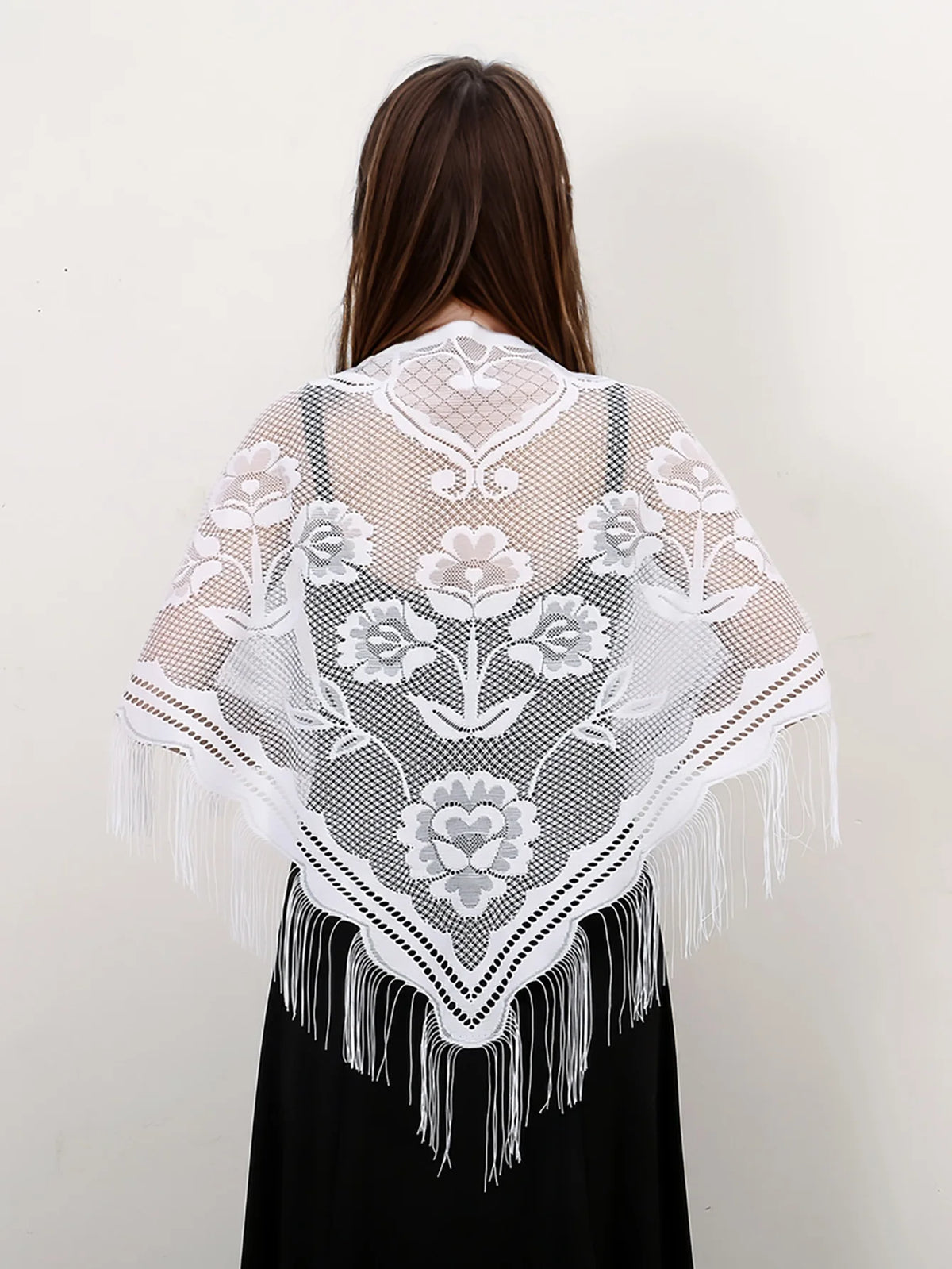 Fashion Lace Embrodiery  Tassel Triangle Scarf Women Headscarf Female Eid Summer Shawls Scarves Long Veil Floral Scarf Turban