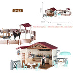 Oenux Farm Stable House Model Action Figures Emulational Horseman Horse Animals Playset Figurine Cute Educational Kids Toy Gift