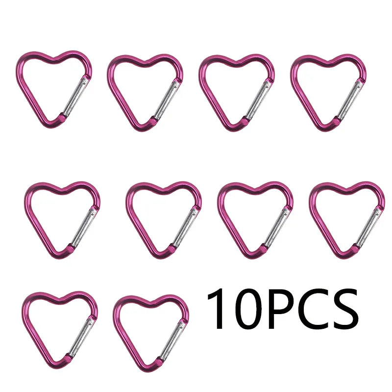 10PCS Carabiner Keychain Clip Heart-shaped Aluminum Small Carabiners Tactical Clips Outdoor Tools Water Bottle Keyring HWXGJ04