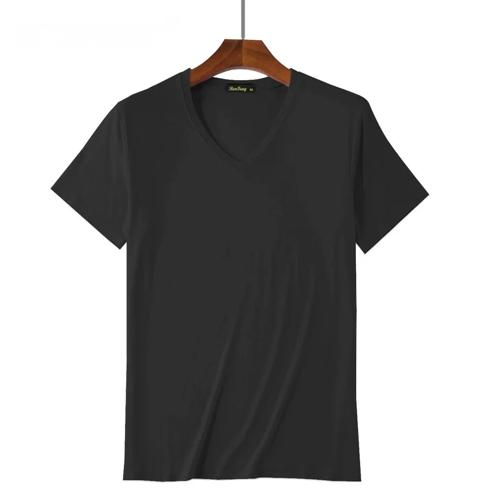 2 Packs Bamboo Fiber Round Neck T-shirts Short Sleeve Classic Tees Sweat-absorbent Gym Man Undershirt Solid Color Tee Black New