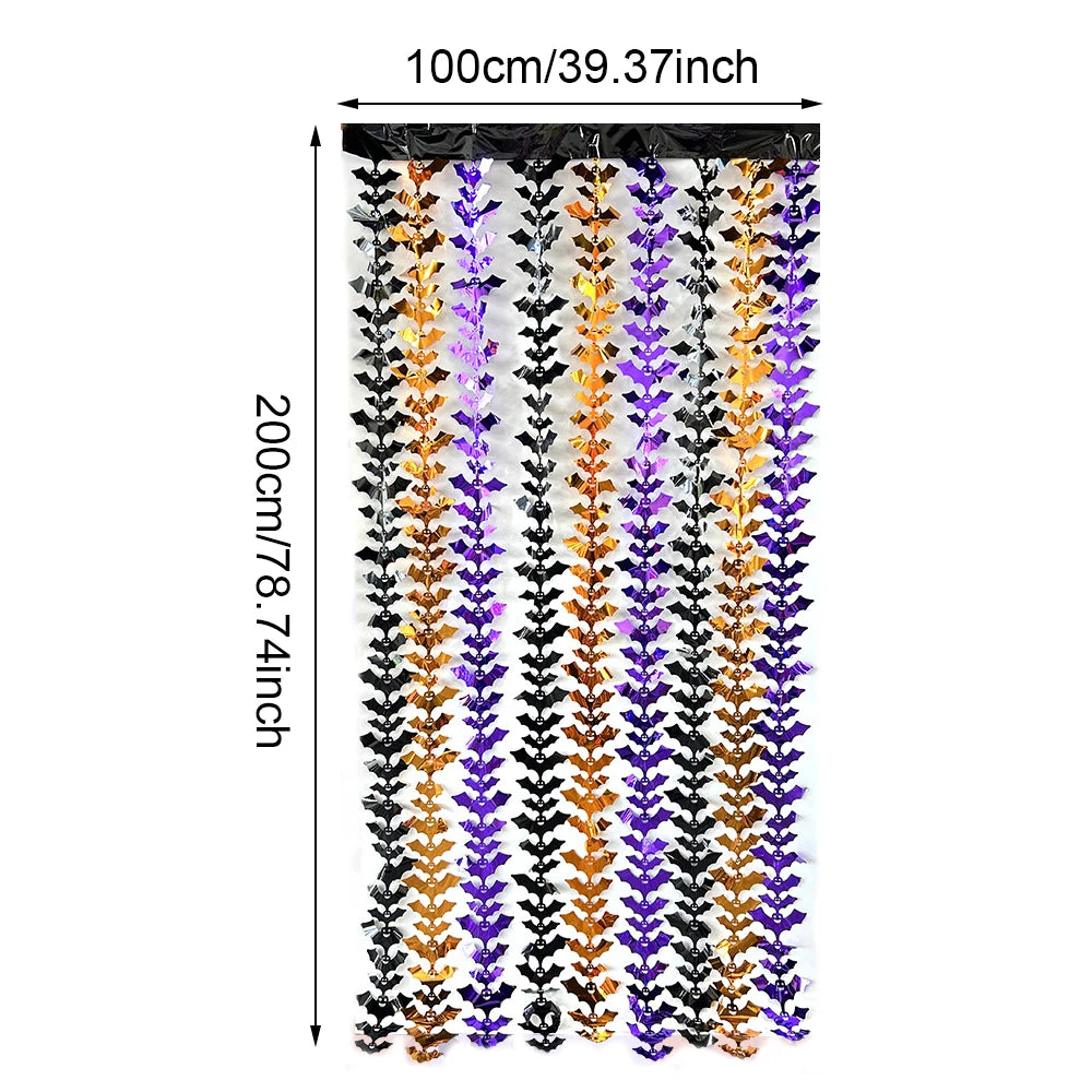 Halloween Pumpkin Bat Spider Fringe Backdrop – Spooky Party Decor