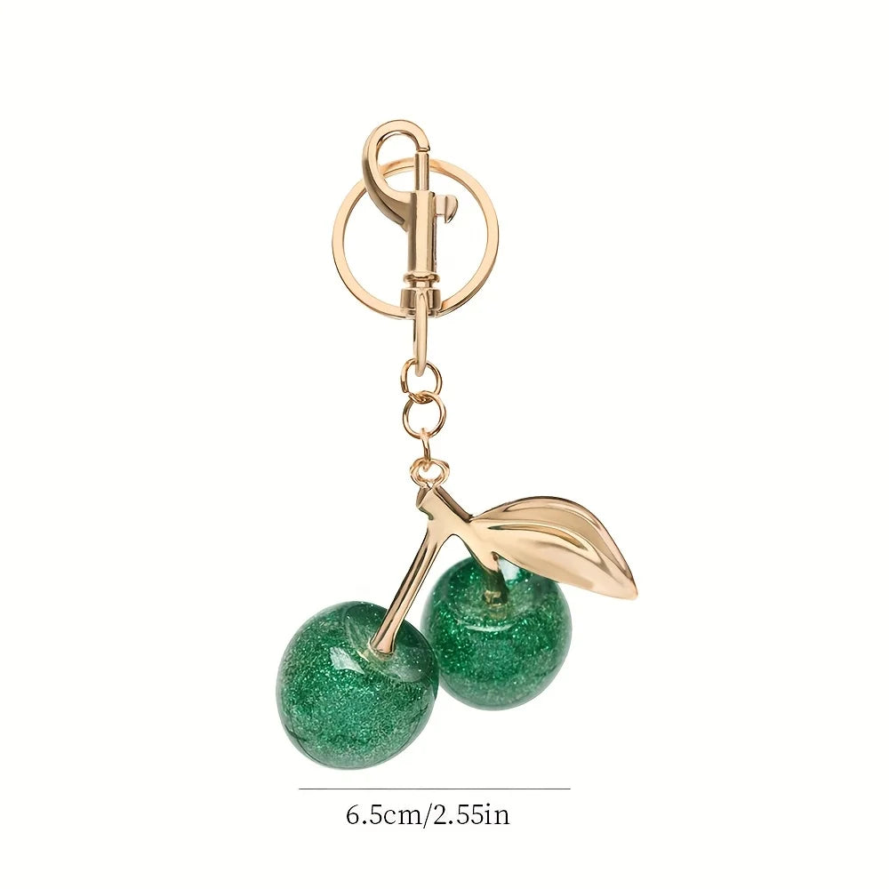 Cherry Fruit Bag Pendant Keychain Creative Women's Cherry Car Key Pendant, Green, Brown