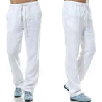 Men's Cotton Linen Pants Male Autumn New Breathable Solid Color Linen Trousers Fitness Streetwear Back With Pocket