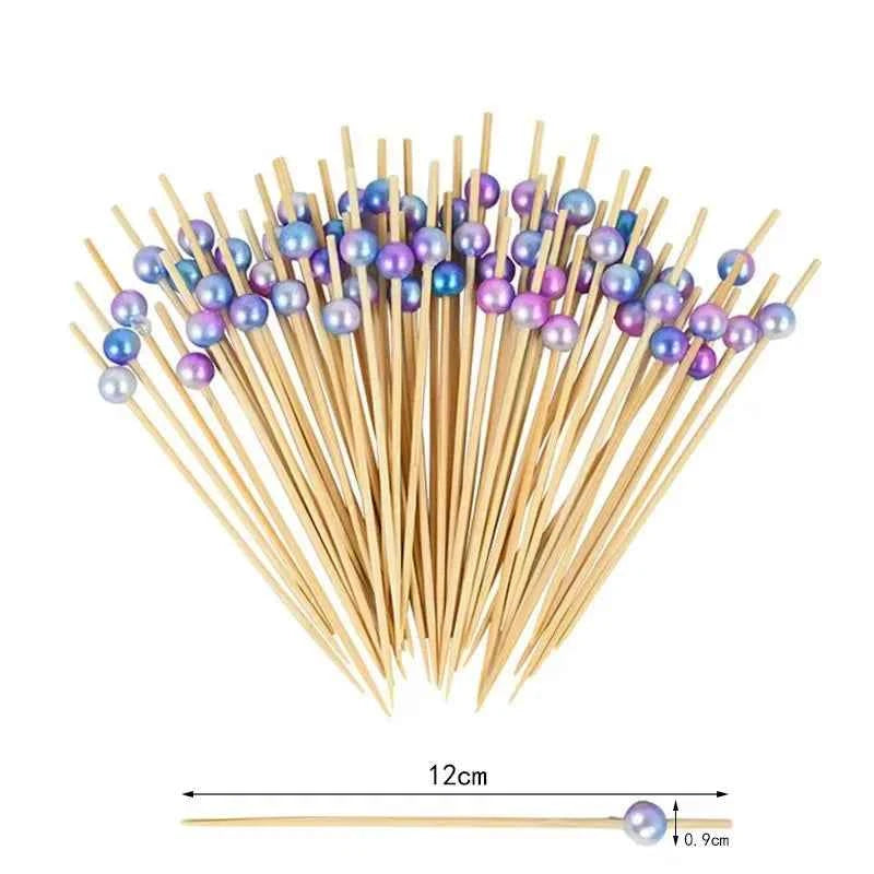 100Pcs Disposable Bamboo Skewer Hawaiian Flamingo Pearl Cocktail Picks Buffet Food Fruit Forks For Wedding Birthday Party Decor