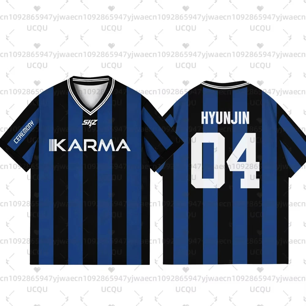 Kpop Stay Karma Album Fans TShirt Felix Bangchan Hyunjin Streetwear Casual Sport Oversize Short Sleeve Men's Clothing T-Shirt