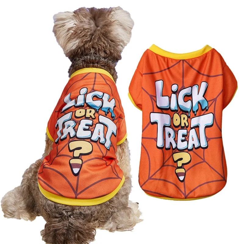 Halloween Pet Clothing – Funny Pumpkin Skull Tee