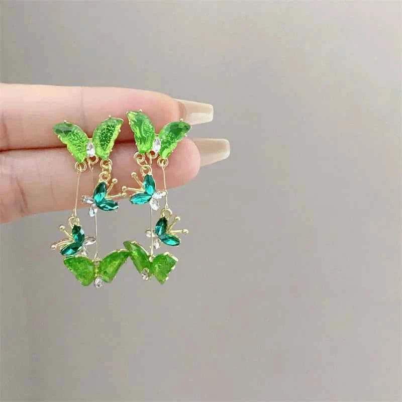 Elegant Red Zircon Butterfly Drop Earrings for Women Temperament Sweet Metal Bow Earrings Fashion Girl Jewelry Accessories