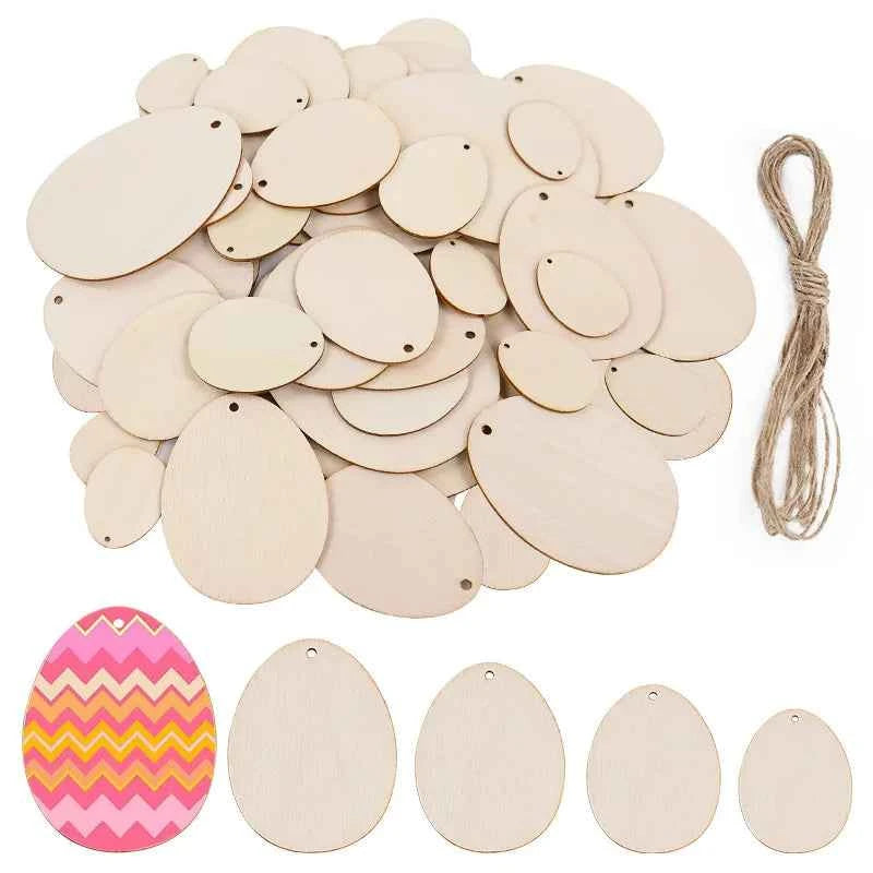 30-80mm Wooden Easter Eggs Kids DIY Painting Crafts Blank Bunny Eggs Wood Chips Happy Easter Party Home Decoration Ornament Gift