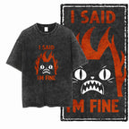 COOLMIND DB Cat Printed Cotton Acid Washed Exclusive Graphic Unisex T Shirt Cool Streetwear Men Tshirts Big Size Tee for Men