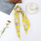 Fashion Flower Print Bow Satin Long Ribbon Ponytail Scarf Tie Scrunchies Women Girls Elastic Bands Hair Accessories