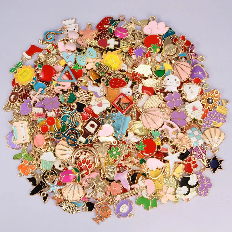 30/60/100pcs Random Mix Enamel/Drip Oil Charms For Jewelry Making Bulk Trinkets Charm Flower Heart Animal Bag Charm DIY Pendant