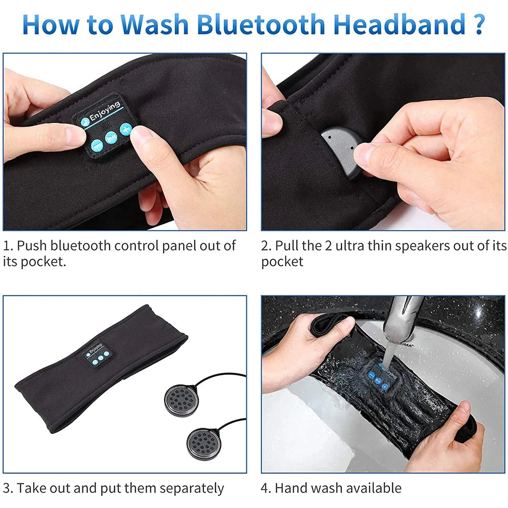 HUAWEISHI Bluetooth 5.0 Earphones Sports Sleeping Headband Elastic Wireless Headphones Music Eye Mask Wireless Headset Headband