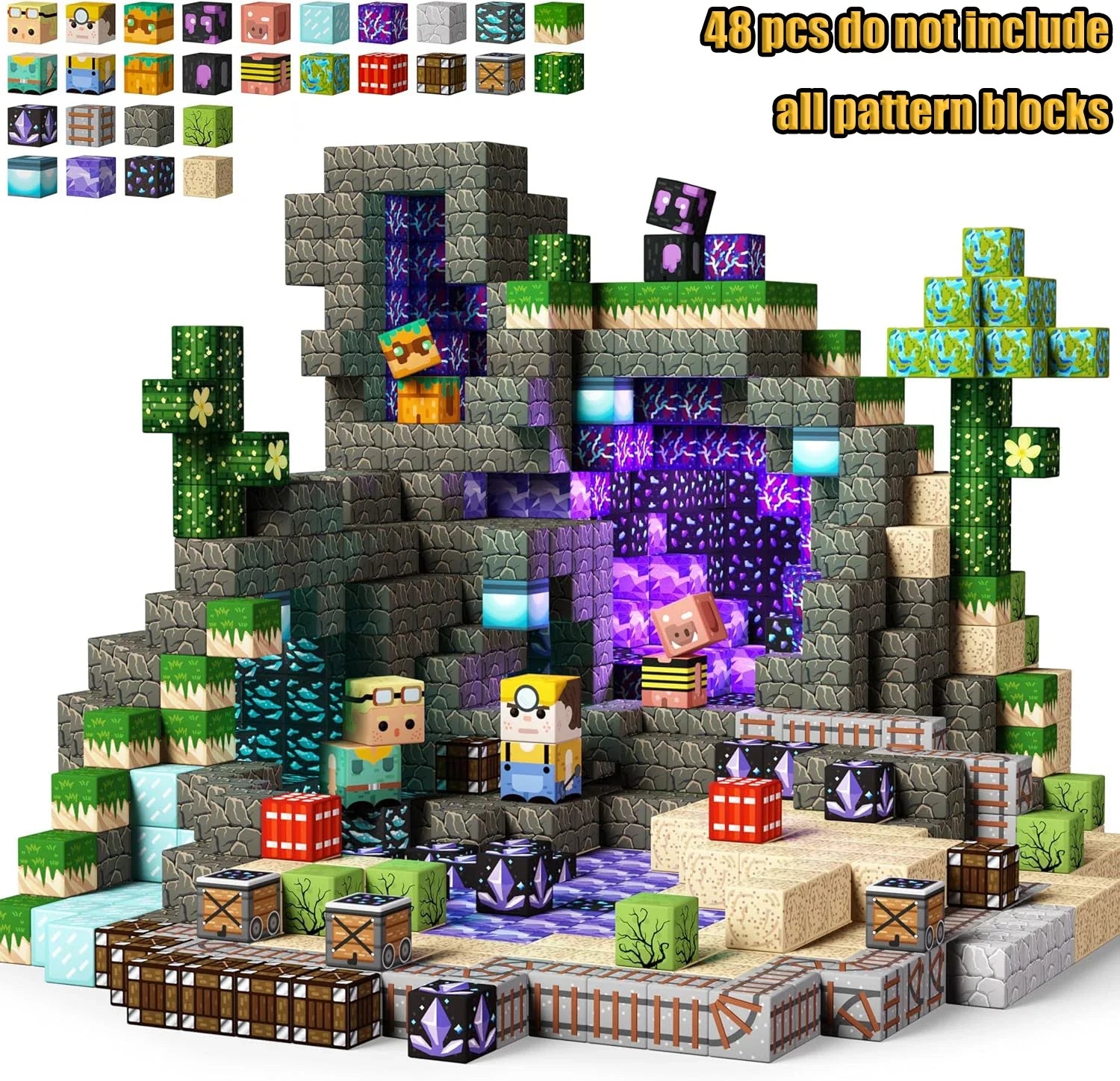 Magnetic Building Blocks Mine World Magnetic Pool Castle Villa Party Construction Brick Cube STEM Boy Girl Children Toy Set Gift