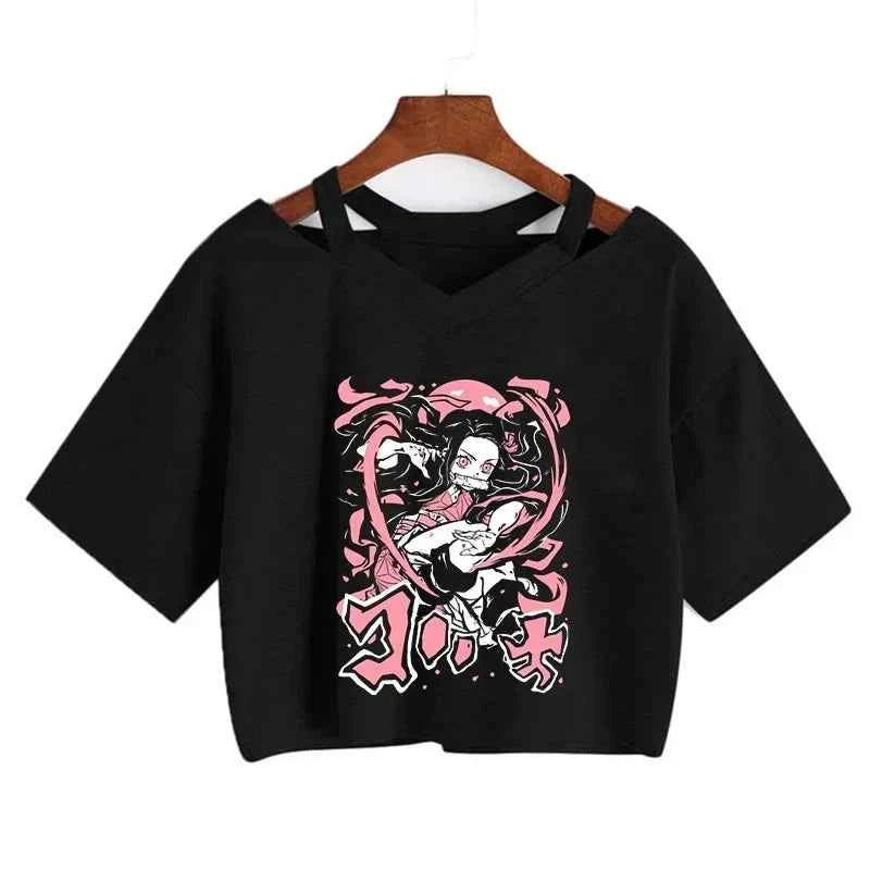 Demon Slayer T Shirt Nezuko Tshirt Women Kimetsu No Yaiba Crop Top Tees Japanese Anime Tanjirou Kamado Tops Manga T-shirt Female