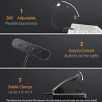 Portable Flexible Easy Clip Night Reading Lamp USB Rechargeable Reading Light 3Colors Warm Cool White Daylight Book Lamp