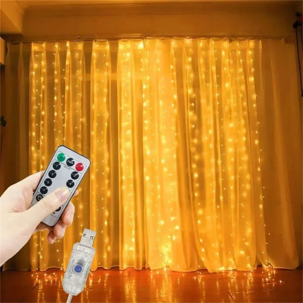 USB Curtain String LampParty Birthday Wall Decoration Garland Wedding Fairy Light 3/6M LED 8 Mode Christmas Light Holiday Decor