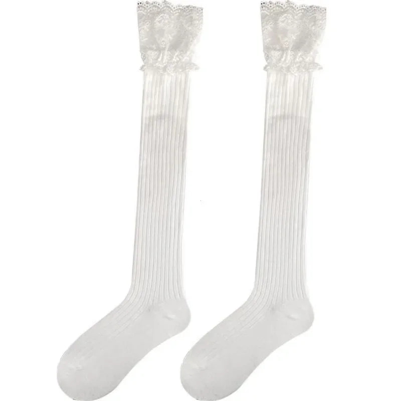 Korean Sexy Lace High Stockings Women Girls Thigh High Over The Knee Stockings Lolita Ladies Girls Boot Socks чулки 스타킹