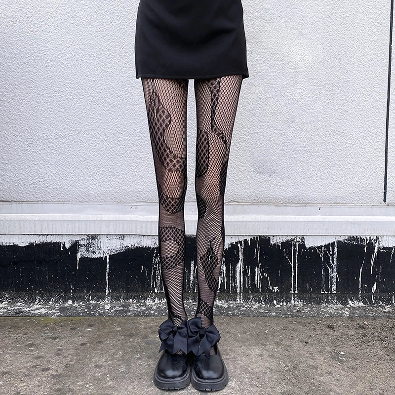 New Goth Lolita Cosplay JK Girls Tights Women Sexy Retro Gothic Kawaii Cross Print Club Stockings Nylon Socks Fishnet Pantyhose