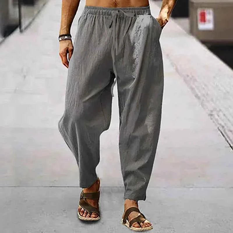 Men's Lightweight Long Pants Summer Solid Color Breathable Loose Trousers Male Elastic Waist Casual Pants Harajuku Trousers