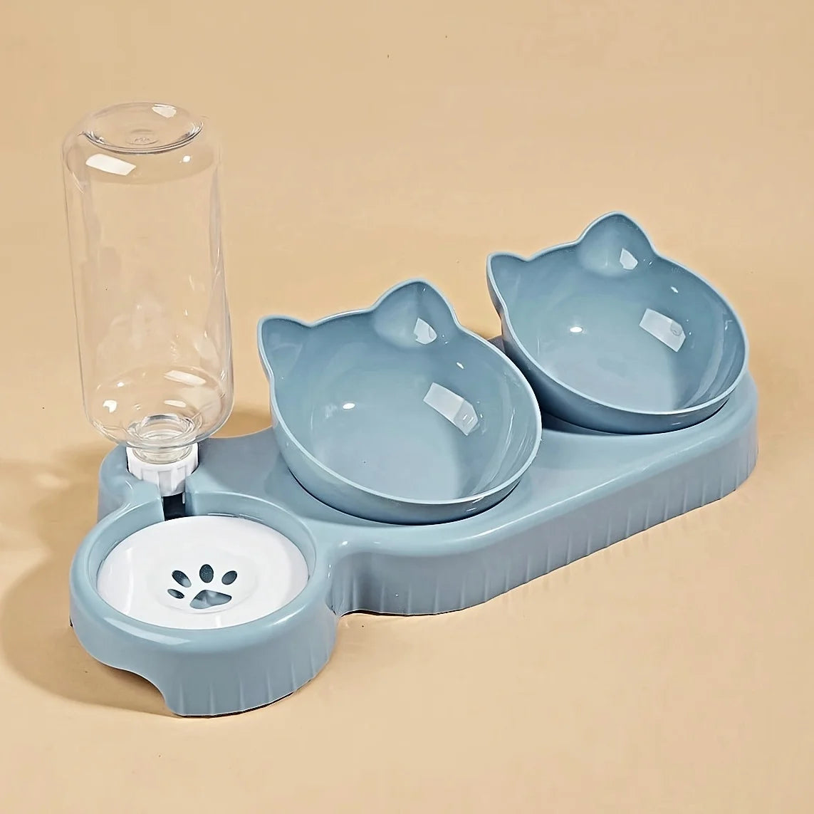 3-in-1 Cat Food & Water Bowl Set with Gravity Water Feeder