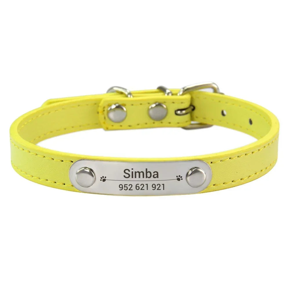Personalized Dog Collar with Name Engraving – Anti-Lost PU Leather Collar for Dogs and Cats