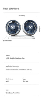 LEIBOO Car USB Fan Dual Head Cooling Air Fan Independent Switch 3-Speed 360 Degree Adjustable Auto Fan Car Electrical Appliances