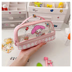 Kawaii Cartoon Hellokitty Kuromi Large Capacity Transparent Double Layer Pencil Case Cartoon Cinnamoroll Stationery Pen Bag