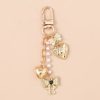 Cute Bowknot Love Heart Keychain Crystal Pearl Key Ring Pendants for Women Girls Handbag Decor DIY Handmade Key Chain Gifts