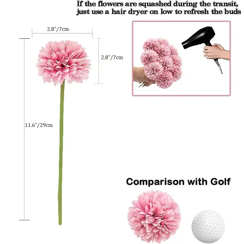 6 Artificial Dandelion and Chrysanthemum Ball Bouquets - Perfect for Home, Office, Coffee Shop, Garden Party, Wedding Decoration