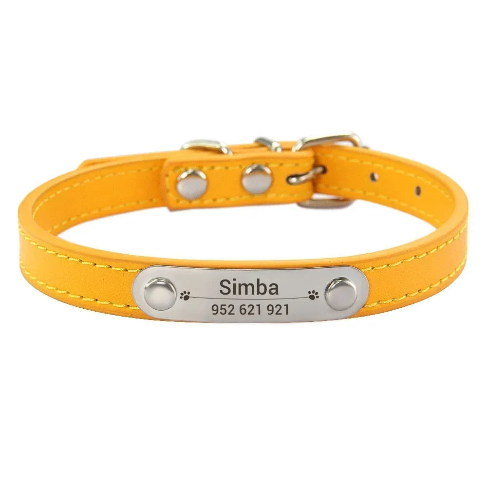 Personalized Dog Collar with Name Engraving – Anti-Lost PU Leather Collar for Dogs and Cats