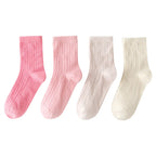 Four pairs of children's socks for spring and autumn, striped versatile style, mid-calf socks with a school style.