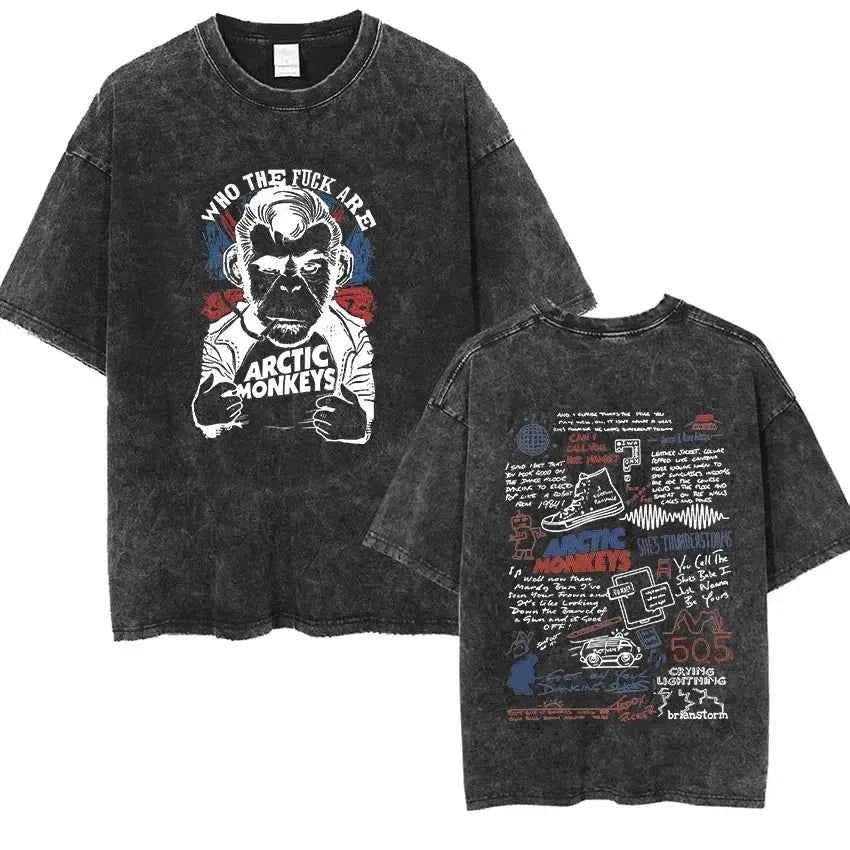 Retro Rock Arctic Monkeys Music Album Graphic T-Shrit Men's Vintage Washed Oversized Short Sleeve T Shirt Y2k Hip Hop Streetwear