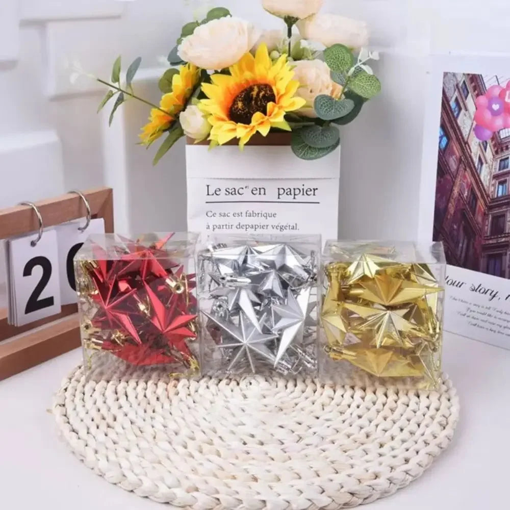12pcs New Plastic Christmas Hanging Ornaments Star Shaped Glittering Xmas Tree Pendant Party Supplies DIY Festival Decorations