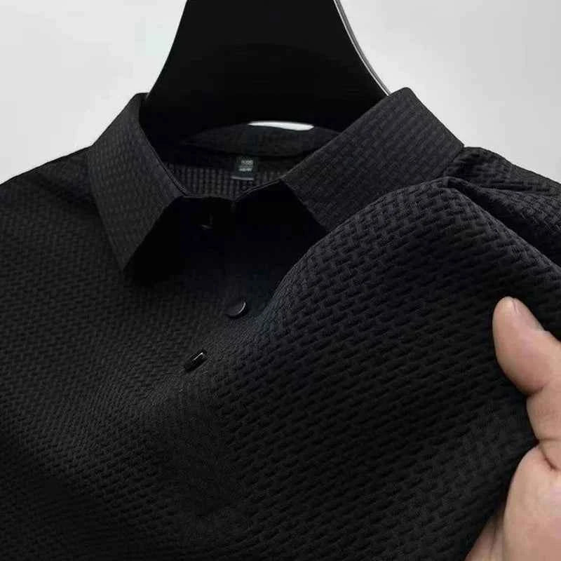 New Men's Business Casual Short Sleeved Bone Flower Solid Color POLO Shirt Fashion Breathable Comfortable Summer Versatile Top