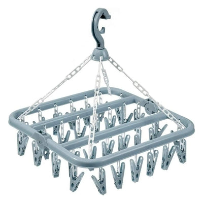 Foldable Drip Hanger with 32 Clips – Plastic Clothes Drying Rack